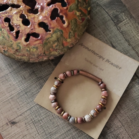 SleepingRiver Jewelry - Fossilized Jasper and Copper Aromatherapy Bracelet